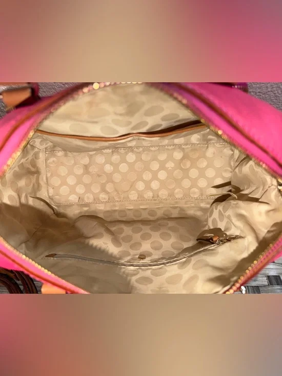 Kate Spade Pink Leather Satchel Crossbody Bag Brown Top Handles - Picture 2 of 16